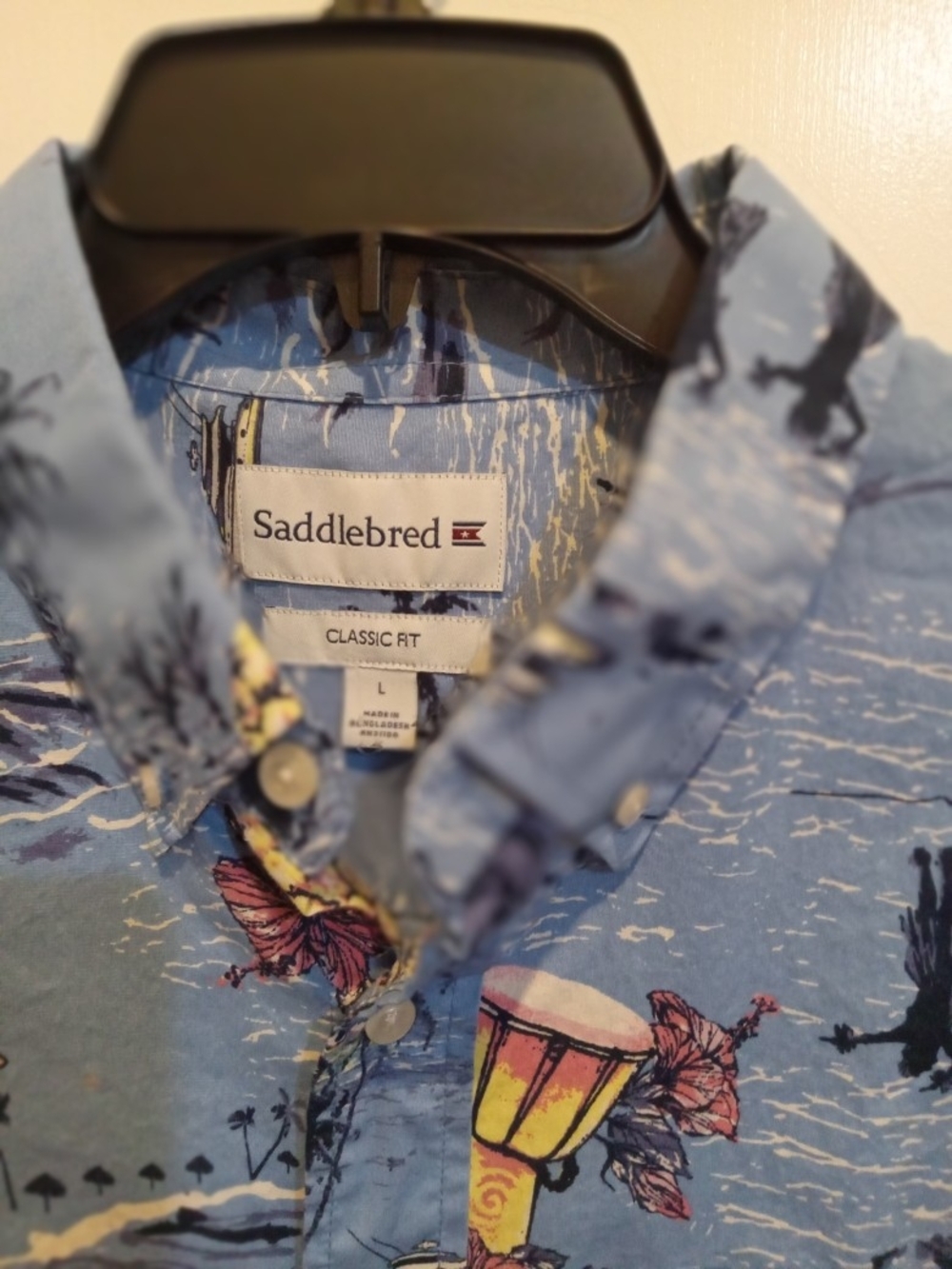 Saddlebred Light Blue Tropical Print Button-Down Shirt
